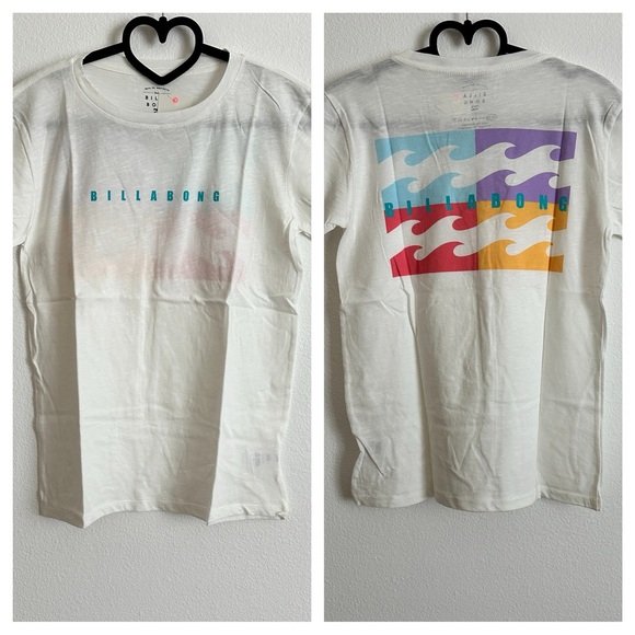 Billabong White Multicolor Graphic Short Sleeve Cotton Tee Size XS - Picture 9 of 9